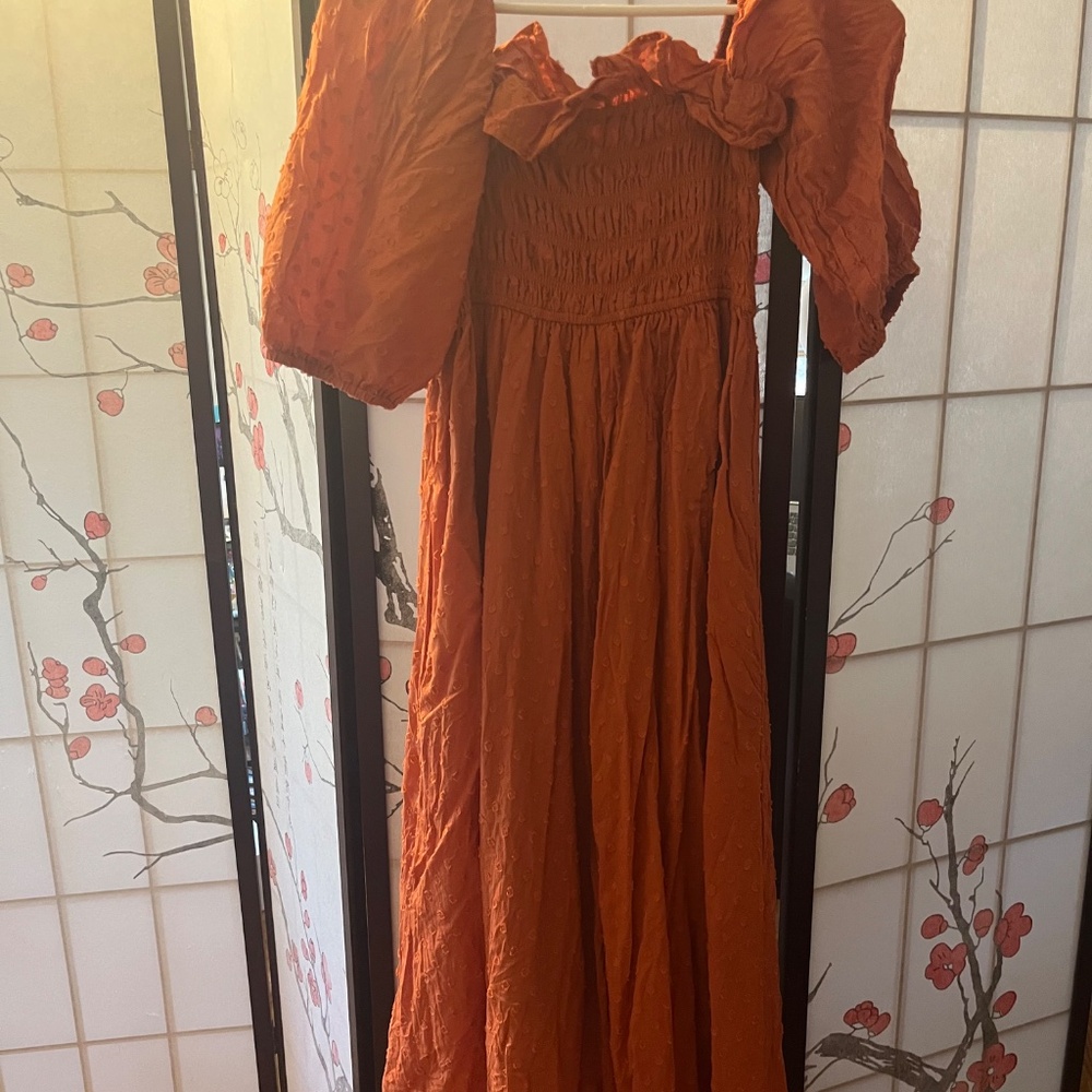 Fall orange puff sleeve dress - Picture 5 of 6